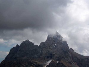 Dark clouds hover over the Grand Teton on Aug. 27, 2006.