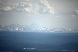 The view of the Teton Range from Mt. Holmes, with considerable magnification. Photographed July 11, 2009.